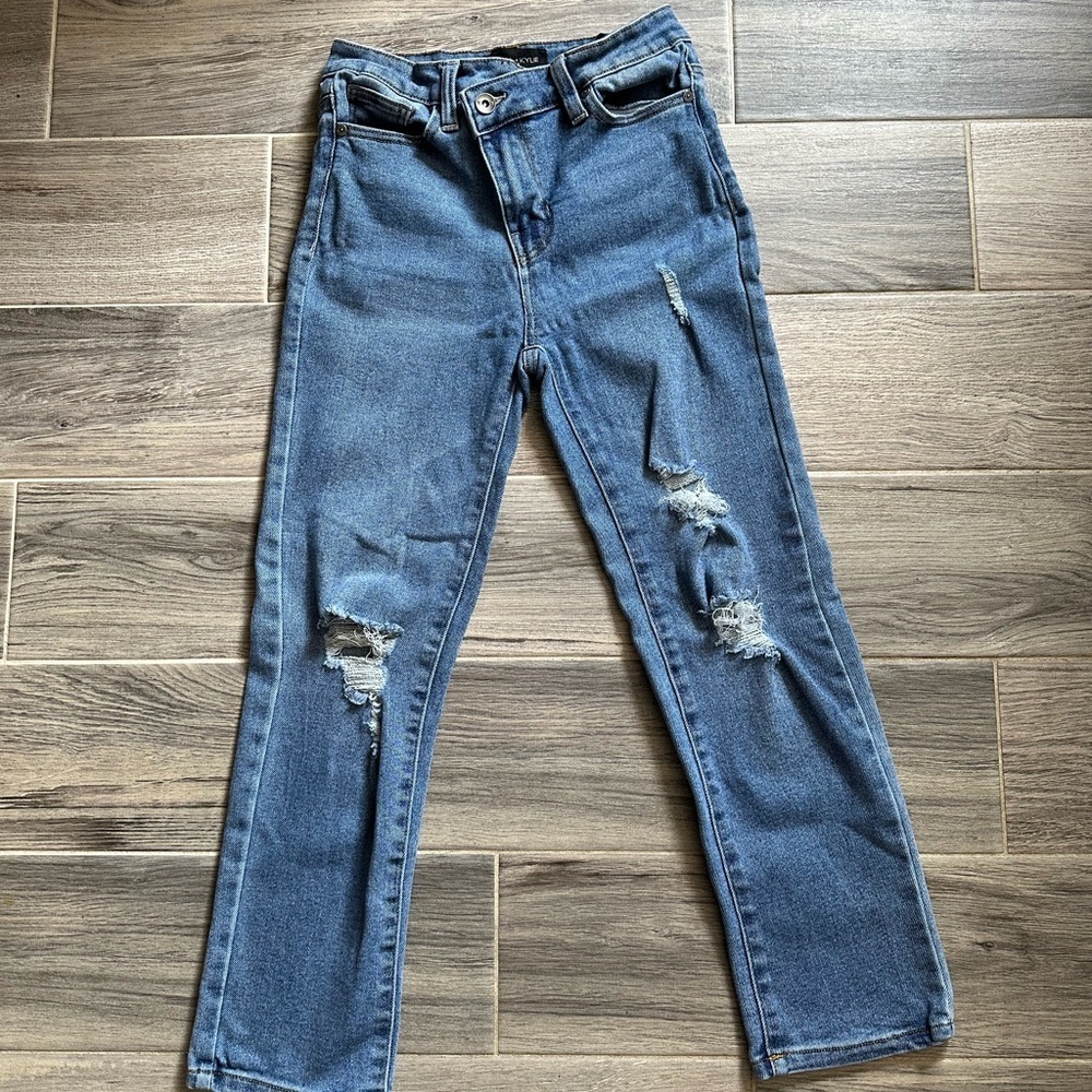 Kendall & Kylie Blue Straight Leg Jeans with Distressed Details Size 0/24